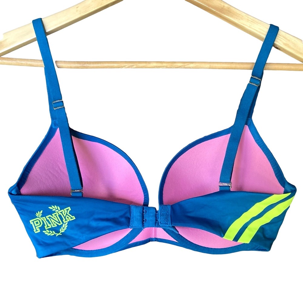 Victoria Secret PINK Varsity Bra 32DD University Academia Neon Multiway Push Up